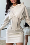 Pink Sexy Solid Patchwork Hooded Collar Pencil Skirt Dresses