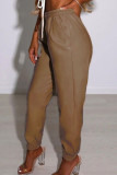 Black Fashion Casual Solid Basic Regular High Waist Trousers