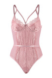 Pink Sexy Living Solid Patchwork See-through Backless Lingerie