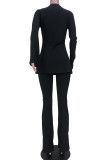 White Sexy Solid Patchwork Slit V Neck Long Sleeve Two Pieces