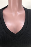 White Sexy Solid Patchwork Slit V Neck Long Sleeve Two Pieces