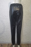 Black Fashion Casual Solid Basic Regular High Waist Trousers