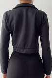 White Casual Solid Patchwork Turndown Collar Tops