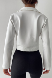 White Casual Solid Patchwork Turndown Collar Tops