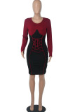 Pink Sexy Solid Bandage Patchwork O Neck One Step Skirt Dresses