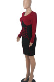 Pink Sexy Solid Bandage Patchwork O Neck One Step Skirt Dresses