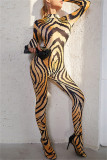 Gold Fashion Casual Print Basic Turtleneck Skinny Jumpsuits