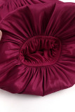 Burgundy Elegant Solid Patchwork Oblique Collar One Step Skirt Dresses