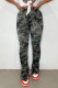 Army Green Casual Print Camouflage Print Patchwork Slit Fold Regular High Waist Pencil Full Print Bottoms