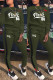 Army Green Fashion Casual Letter Print Basic O Neck Long Sleeve Two Pieces