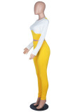 Yellow Fashion Casual Solid Patchwork O Neck Long Sleeve Two Pieces