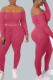 Watermelon Red Street Print Patchwork Bateau Neck Long Sleeve Two Pieces