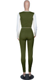 Yellow Fashion Casual Solid Patchwork O Neck Long Sleeve Two Pieces