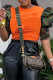 Orange Fashion Casual Camouflage Print Patchwork O Neck Tops