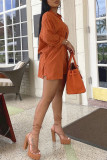 Red Fashion Casual Striped Print Basic Turndown Collar Long Sleeve Two Pieces