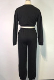 Pink Fashion Casual Solid Basic O Neck Long Sleeve Two Pieces