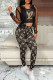 Brown Fashion Street Print Patchwork Long Sleeve Three Pieces