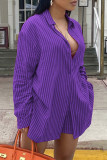 Red Fashion Casual Striped Print Basic Turndown Collar Long Sleeve Two Pieces