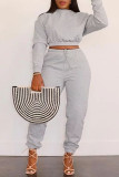 Pink Fashion Casual Solid Basic O Neck Long Sleeve Two Pieces
