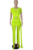 Red Sexy Solid Bandage Patchwork See-through O Neck Short Sleeve Two Pieces
