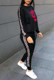 Grey Casual Print Patchwork O Neck Long Sleeve Two Pieces