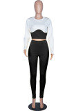 Yellow Fashion Casual Solid Patchwork O Neck Long Sleeve Two Pieces