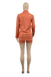 Red Fashion Casual Striped Print Basic Turndown Collar Long Sleeve Two Pieces