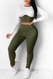 Yellow Fashion Casual Solid Patchwork O Neck Long Sleeve Two Pieces