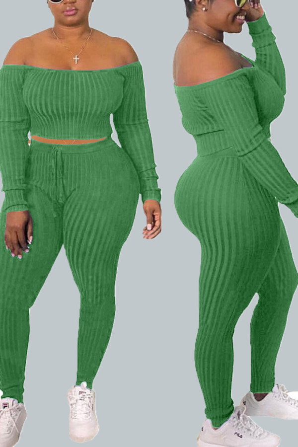 Green Street Print Patchwork Bateau Neck Long Sleeve Two Pieces