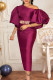 Burgundy Elegant Solid Patchwork Oblique Collar One Step Skirt Dresses