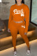 Orange Fashion Casual Letter Print Basic O Neck Long Sleeve Two Pieces