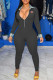 Black Fashion Street Print Patchwork Turndown Collar Jumpsuits