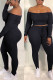 Black Street Print Patchwork Bateau Neck Long Sleeve Two Pieces