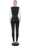 Yellow Fashion Casual Solid Patchwork O Neck Long Sleeve Two Pieces