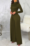 Army Green Casual Solid Patchwork Half A Turtleneck Straight Jumpsuits