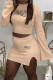 Orange Fashion Casual Letter Print Slit O Neck Long Sleeve Two Pieces