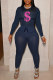 Navy Blue Fashion Casual Print Basic O Neck Long Sleeve Two Pieces