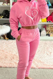 Pink Casual Print Patchwork Hooded Collar Long Sleeve Two Pieces