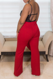 Red Casual Solid Flounce Loose Mid Waist Speaker Solid Color Bottoms