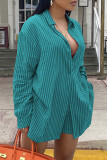 Red Fashion Casual Striped Print Basic Turndown Collar Long Sleeve Two Pieces