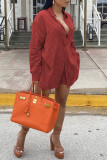 Red Fashion Casual Striped Print Basic Turndown Collar Long Sleeve Two Pieces