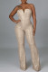 Apricot Fashion Sexy Patchwork Sequins Backless Strapless Regular Jumpsuits