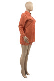 Red Fashion Casual Striped Print Basic Turndown Collar Long Sleeve Two Pieces