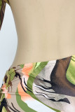 Multicolor Sexy Print Patchwork Frenulum Backless Fold Asymmetrical O Neck Irregular Dress Dresses