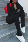 Black Fashion Casual Solid Bandage V Neck Long Sleeve Two Pieces