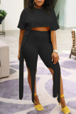 Red Casual Solid Patchwork Asymmetrical O Neck Half Sleeve Two Pieces