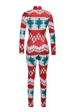 Multicolor Fashion Casual Print Patchwork Zipper Collar Skinny Jumpsuits