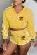 Yellow Fashion Sportswear Print Patchwork Long Sleeve Two Pieces