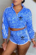 Blue Fashion Sportswear Print Patchwork Long Sleeve Two Pieces