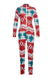 Multicolor Fashion Casual Print Patchwork Zipper Collar Skinny Jumpsuits